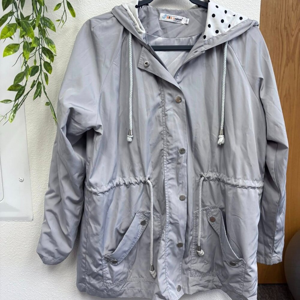 Light Gray Hooded Windbreaker Jacket